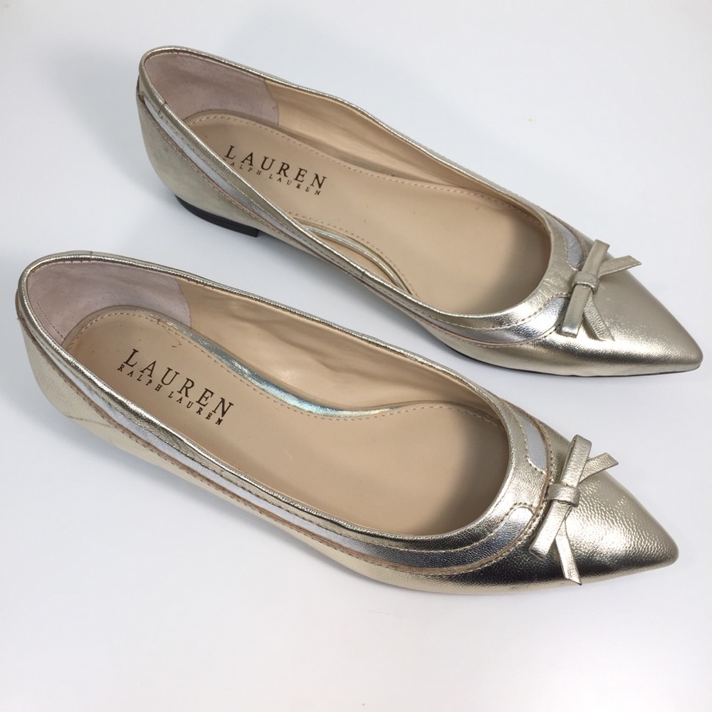Ralph Lauren Sally Nappa Platino Point Toe Flats